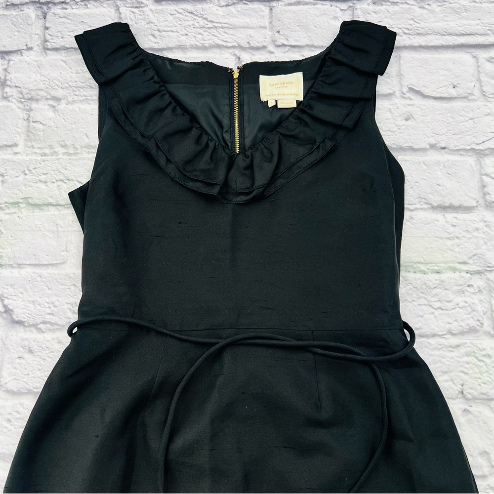 Kate Spade Black Midi Cocktail Dress Size 4 Silk Blend Elegant Fitted Sheath - Picture 2 of 10